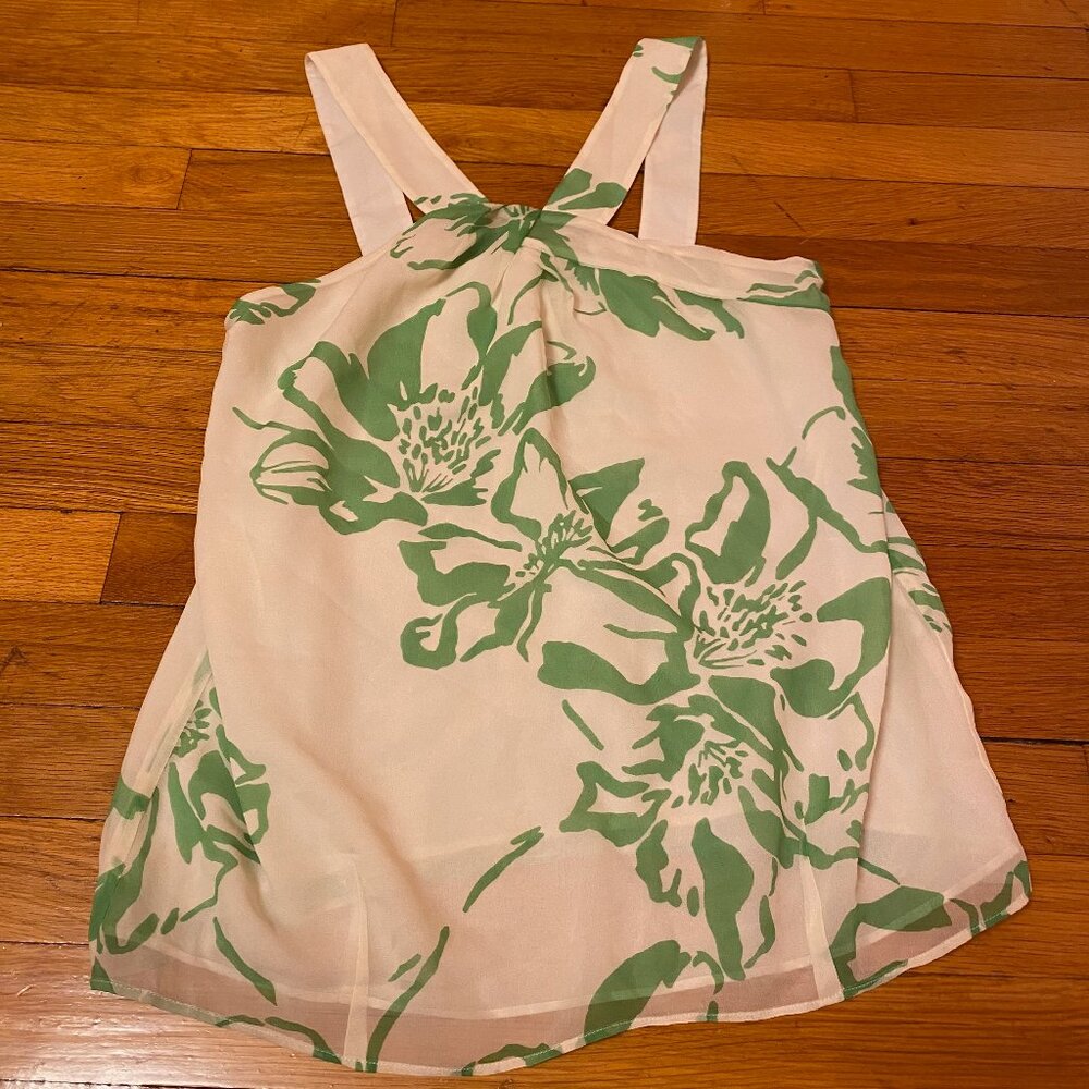 Banana Republic Off White and Green Floral Top
